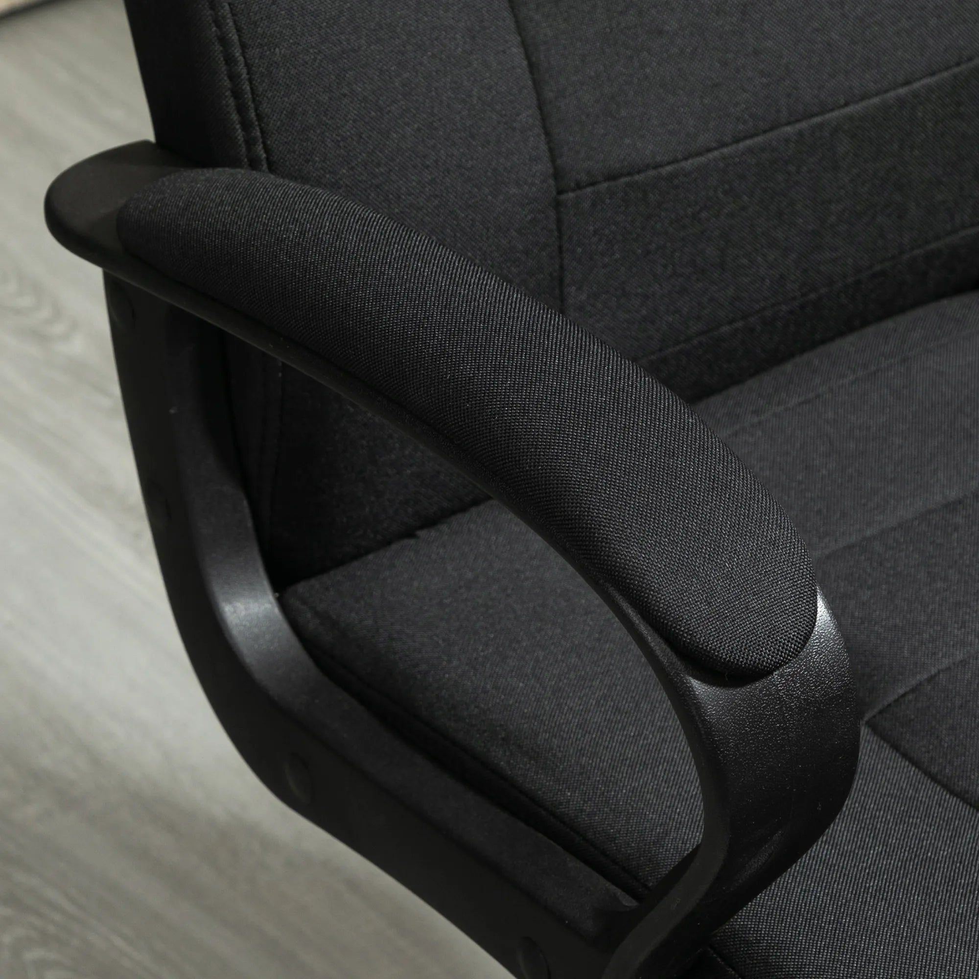 Biuro kėdė, kompiuterinė kėdė su svyravimo funkcija, galvos atrama, ergonomiška rašomojo stalo kėdė, sukiojama, reguliuojamo aukščio, „Linen-Touch“ juodos spalvos, 62 x 76 x 110–119 cm
