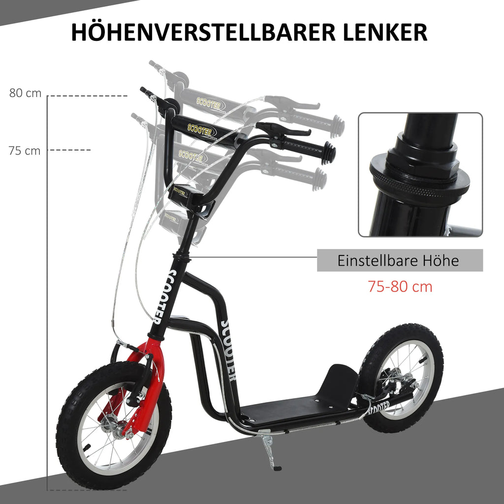 Vaikų paspirtukas Reguliuojamas vairas Paspartukas Miesto paspirtukas Vaikų paspirtukas Kickboard su pneumatinėmis padangomis 12 colių nuo 5 metų Juodas 120 x 58 x 75-80 cm