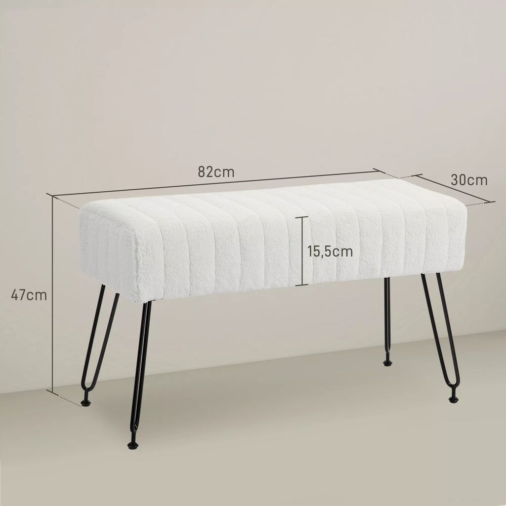 Sėdimoji vieta, dygsniuota sėdynė, dirbtinio kailio apmušalas, metalinės kojos, iki 120 kg, 82x30x47 cm, kreminės baltos/juodos