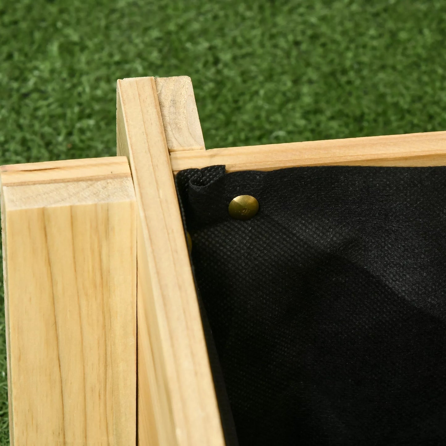 Paaukštinta lysvė, gėlių dėžė, 3 pakopų, su drenažo anga, su audinio pamušalu, natūrali mediena, 93 x 93 x 35 cm