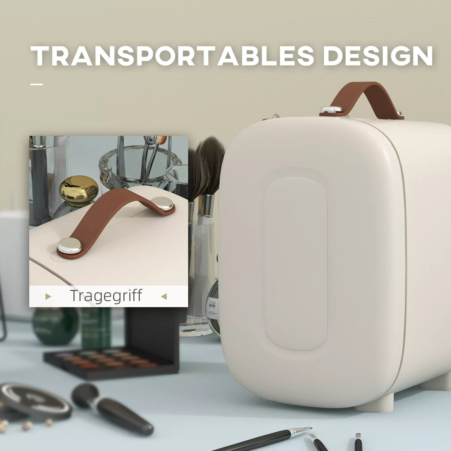 Mini šaldytuvas Grožio šaldytuvas, 4 L talpa, 20,3 x 26,3 x 28 cm, kreminės baltos spalvos