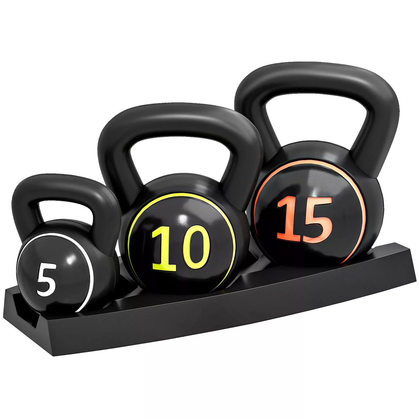 SPORTNOW Kettlebell rinkinys, 3 svareliai 2,2kg/4,5kg/6,8kg, plastikinis apvalkalas, juodas