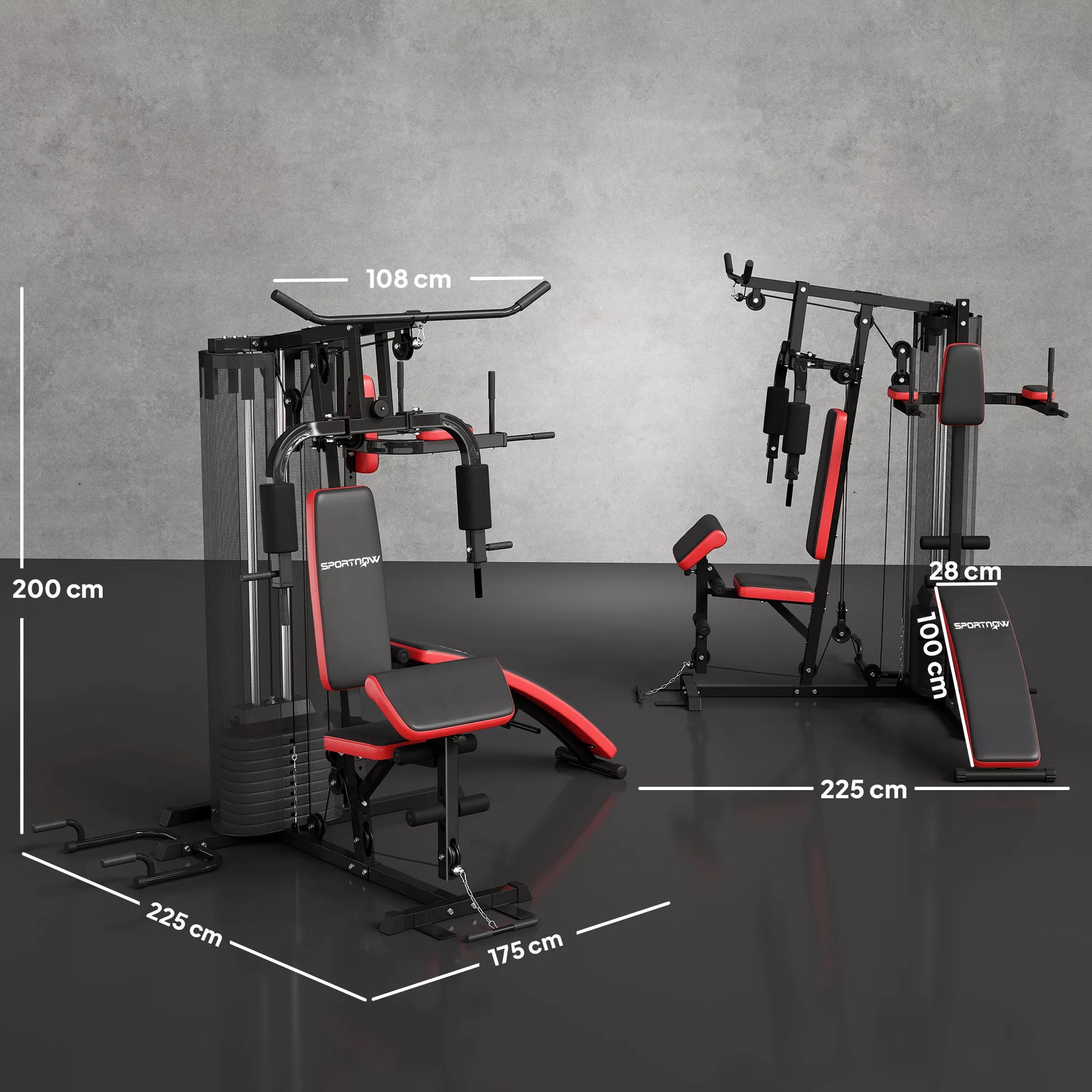 Daugiafunkcinė treniruoklių stotis su 65 kg svorio bloku, reguliuojama, namų treniruotėms, plienas, dirbtinė oda