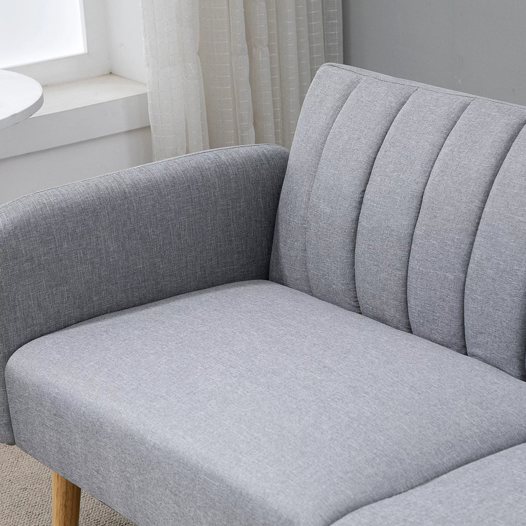 Miegamasis sofos, 2-vietė audinio sofa, sofa su miego funkcija, lino tipo poliesteris, kaučiuko medis, 173 x 75 x 73 cm, pilka