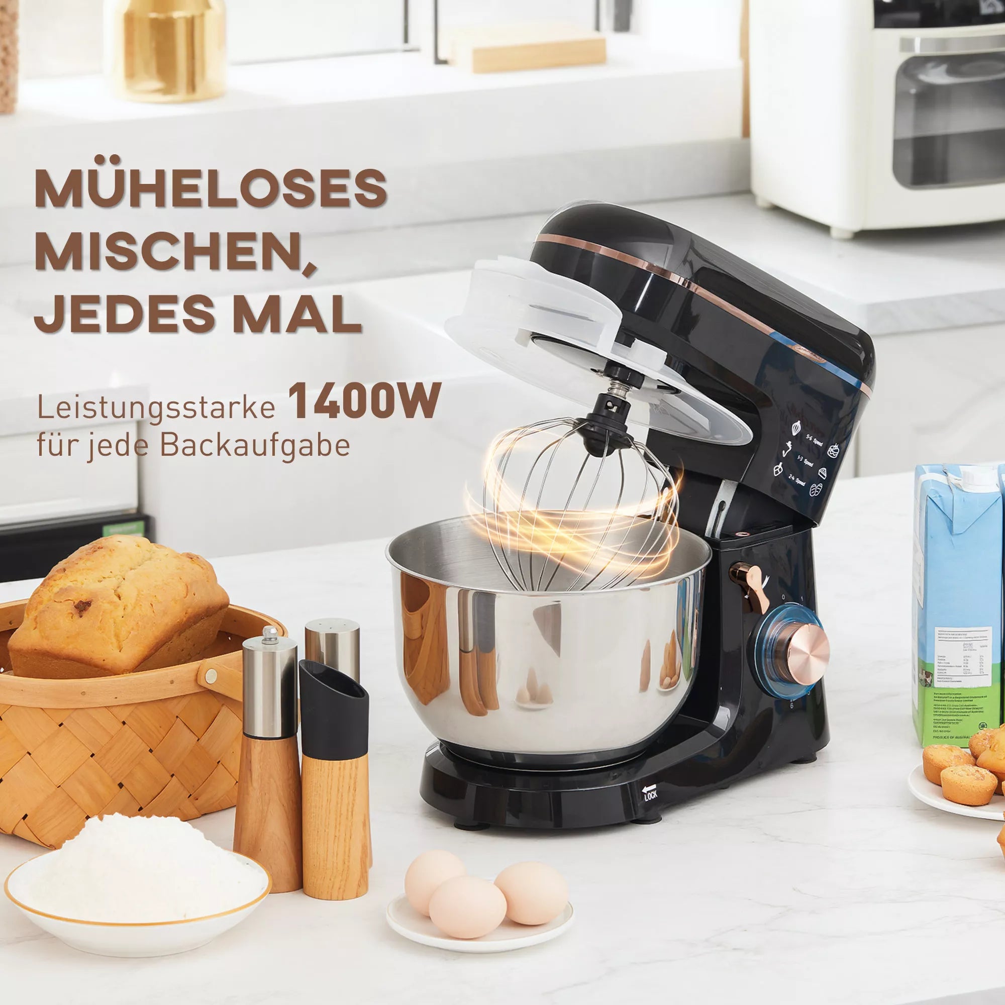 Virtuvinis kombainas, 1400W, 5,5 l dubuo, juodos spalvos