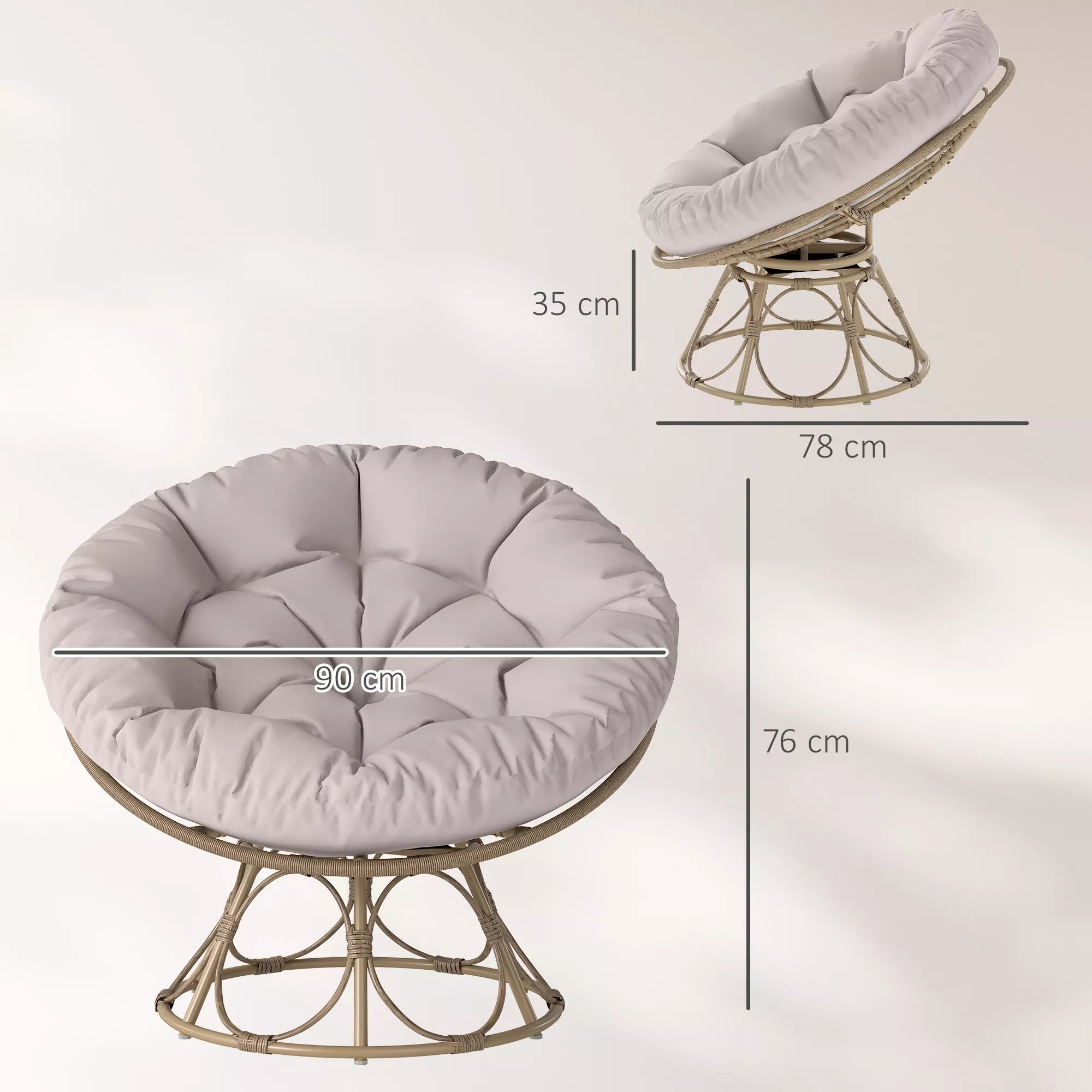 Papasansessel Rattan 360° sukiojamas krepšinio kėdė su sėdimojo pagalvėle apvali lauko