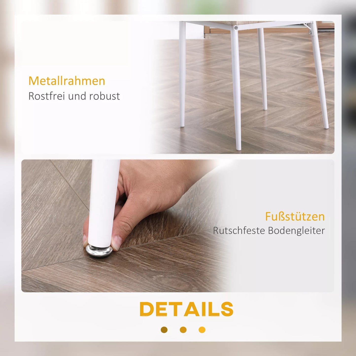 3 dalių valgomojo komplektas: stalas su 2 kėdėmis, valgomojo baldų grupė su metaliniu rėmu, sėdimoji grupė valgomajam, virtuvei (Natur+Baltas)