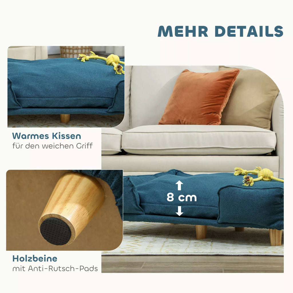 Šunų sofa, naminių gyvūnų sofa, naminių gyvūnų lovelė, nuimamas ir skalbiamas apmušalas, natūralus + tamsiai mėlynas