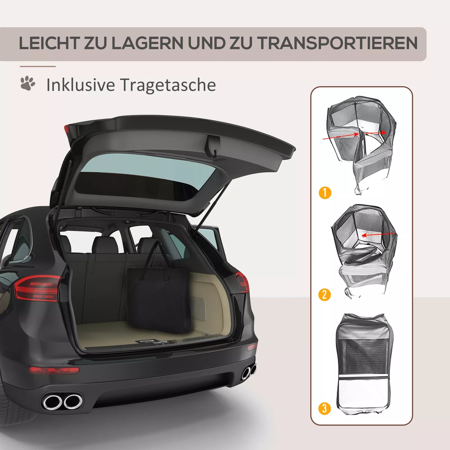 Sulkinys šuniukams, sulankstomas voljeras su tinklelio uždangalu, voljeras šunims, katėms, smulkiems gyvūnams, pralaidus orui tinklinis voljeras šunims, butui, Ø120 x 58H cm Juoda+Kremasbalta
