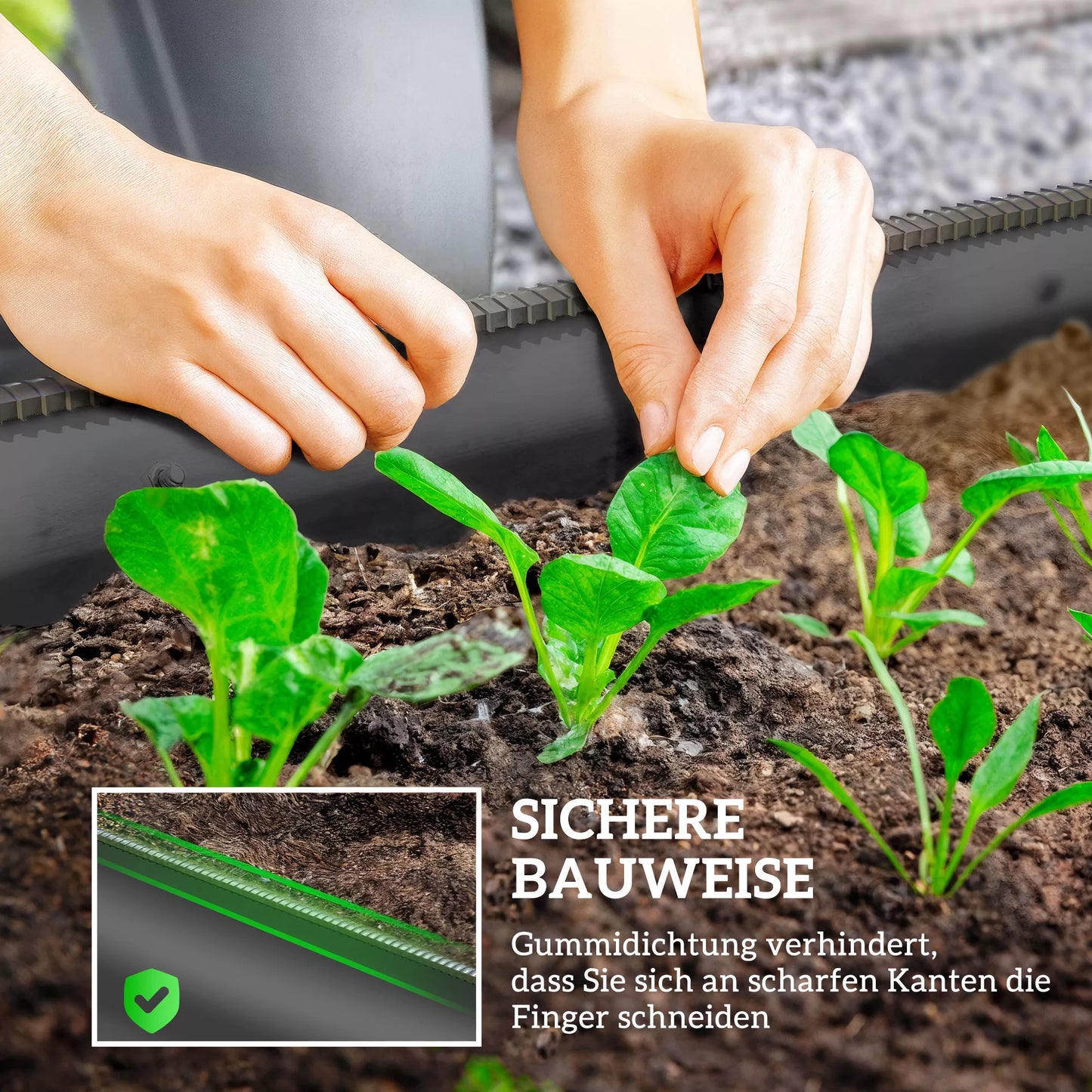 Aukštas lysvės, modulinė aukšta lysvė, apsaugoti kraštai, dizainas be dugno,  150 x 62 x 30 cm, tamsiai pilka