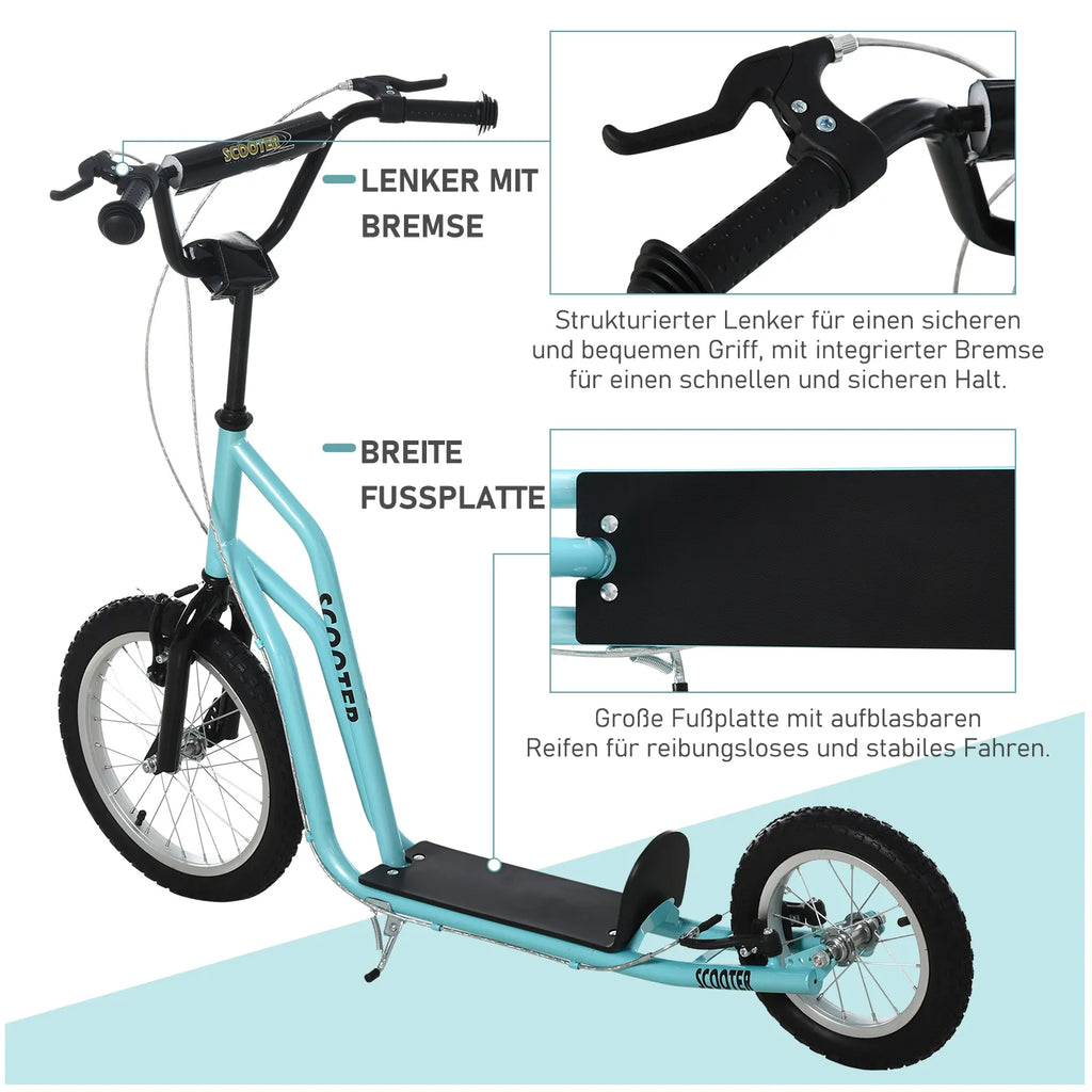 Vaikų paspirtukas nuo 5 metų Scooter Tretroller Cityroller Vaikų paspirtukas Kickboard su pneumatinėmis padangomis 16/12 colių Mėlynas 135 x 58 x 88-94 cm