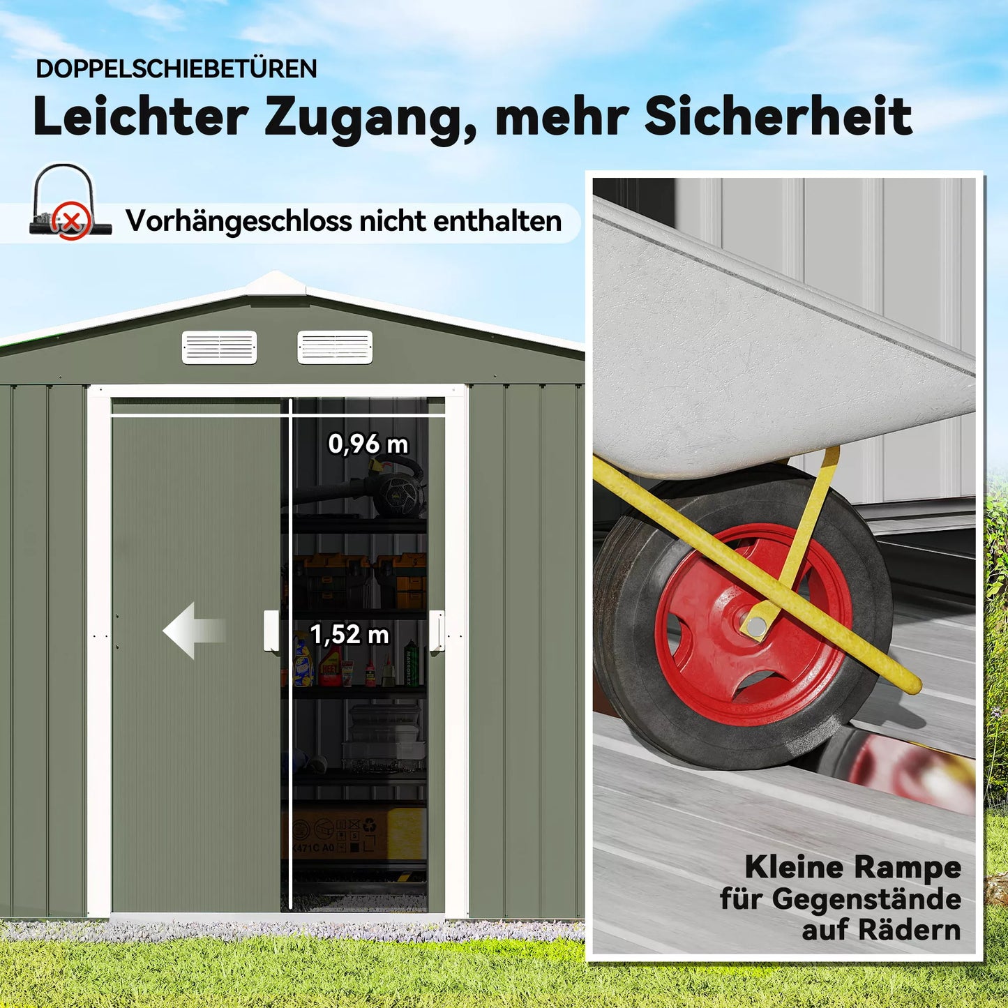 Metalinė sodo pavėsinė su stumdomomis durimis 2,77 x 1,95 x 1,92 cm, šviesiai žalia Outsunny