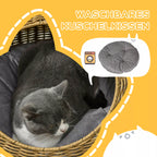Katės guolis su plaunama pagalvėle, gyvūnams iki 4 kg, vidinis, dirbtinio rotango, Ø50 x 31 cm, šviesiai rudas