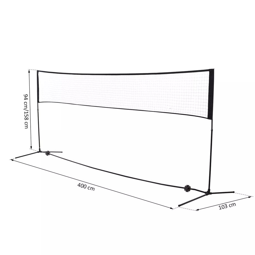 Schema su tinklo matmenimis: plotis 400 cm, aukštis 94–158 cm