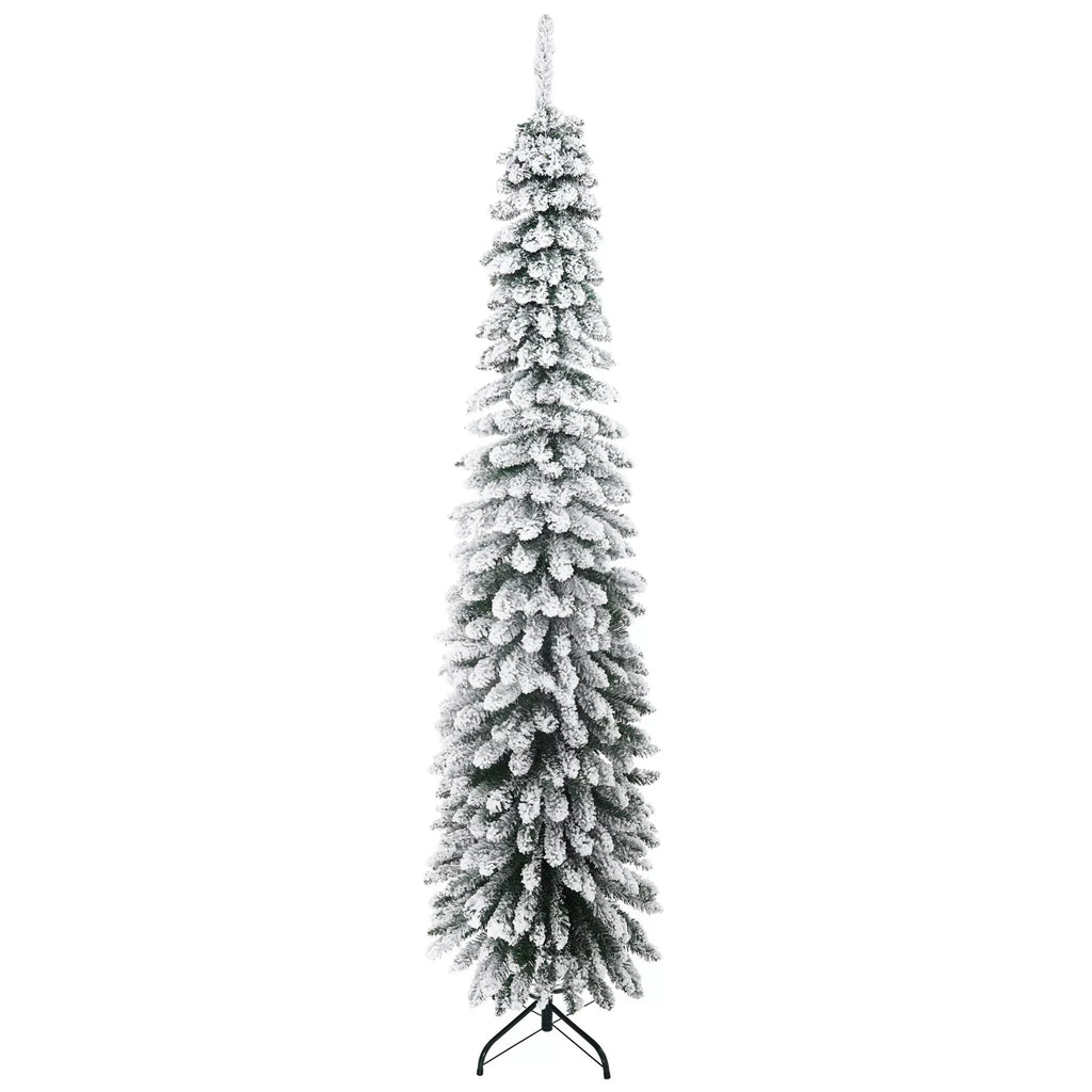 Dirbtinė Kalėdų eglutė, snieguota, siauro dizaino, atspari ugniai, 210 cm, žalia/balta