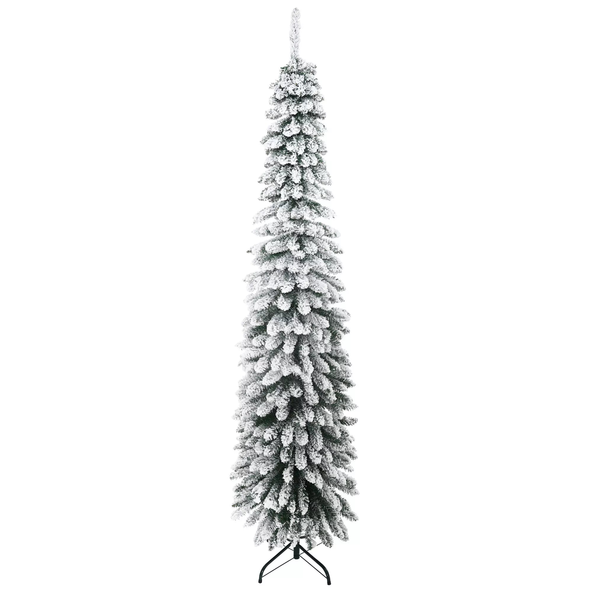 Dirbtinė Kalėdų eglutė, snieguota, siauro dizaino, atspari ugniai, 210 cm, žalia/balta