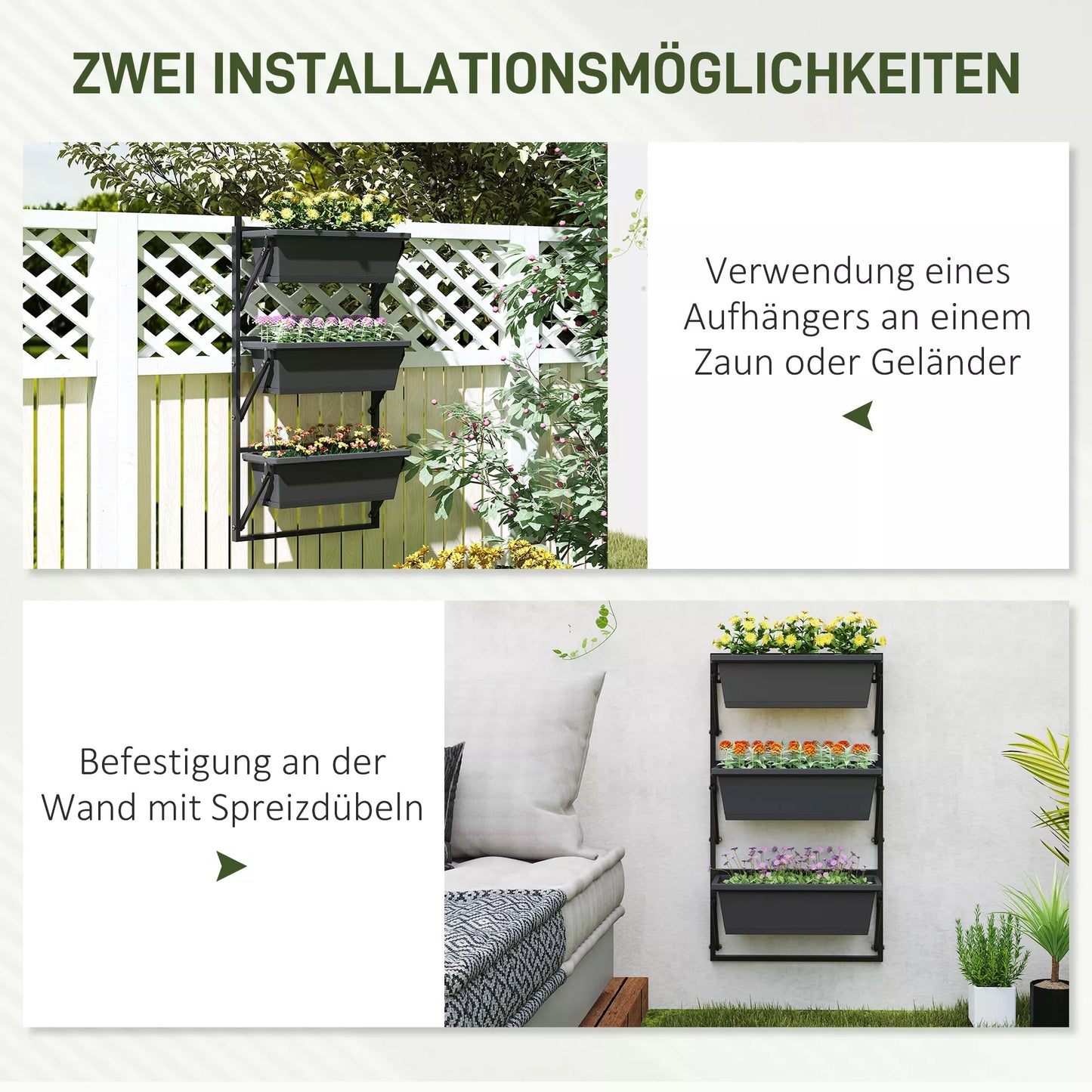 Vazonų rinkinys su skylutėmis, 56x42 cm, kampuotas vazonas, tamsiai pilkas plastikas