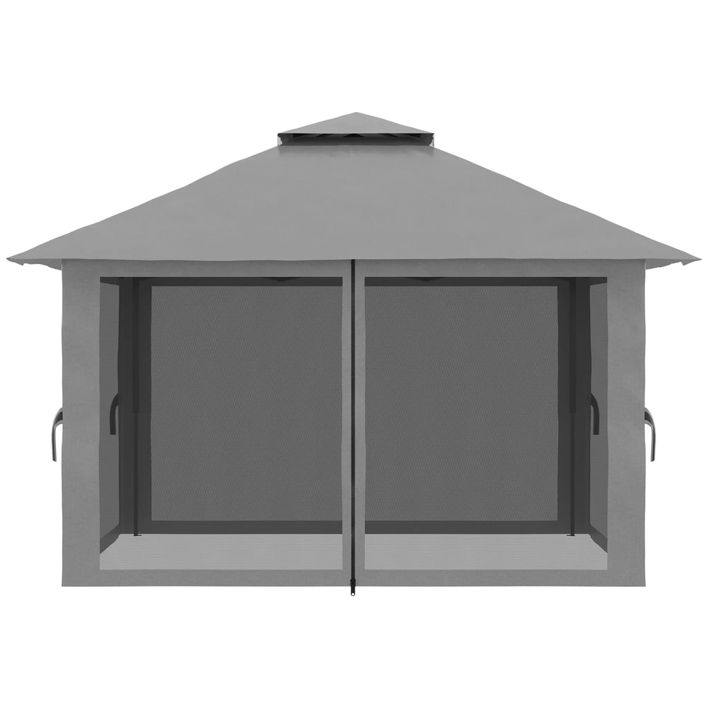 Sulankstomas paviljonas, reguliuojamo aukščio, 4 tinklinės sienos, ventiliacinis stogas, nešimo krepšys, greitas surinkimas, tamsiai pilkos spalvos, 4 x 4 x 3 m