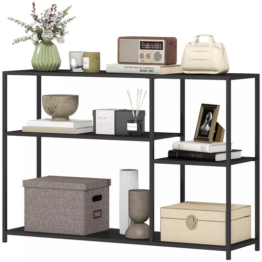 Konsolinis staliukas, 4 lygiai, plieninis rėmas, prieškambariui, svetainei, juodas