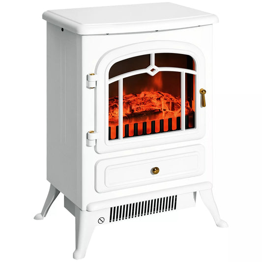 Elektrinis židinys su šildymu, elektrinis židinys su LED liepsnos efektu, 950/1850W dekoratyvinis židinys su termostatu, elektrinis židinio ugnies efektas su apsauga nuo perkaitimo, krosnelė, balta