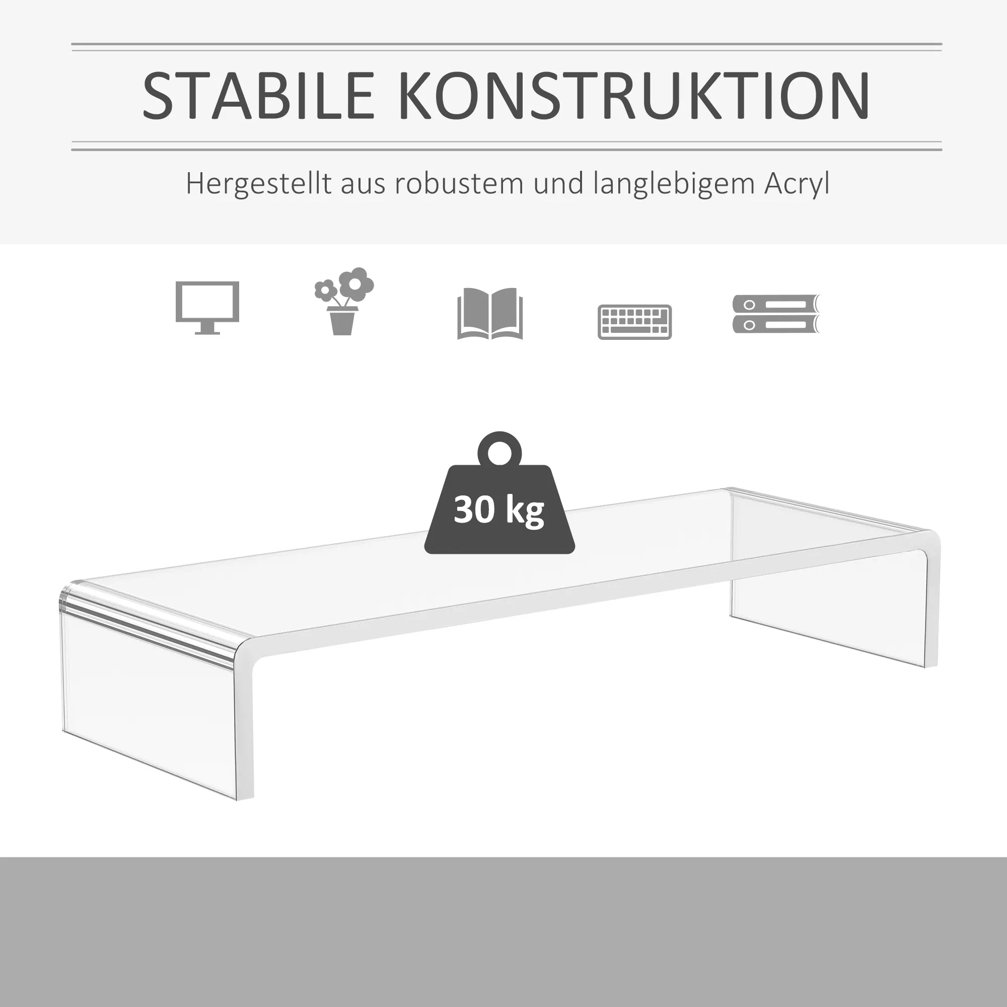 Monitorių stovas Ekrano stovas nešiojamam kompiuteriui, nešiojamam kompiuteriui, ergonomiškas, akrilo, skaidrus, 53 x 19 x 9 cm