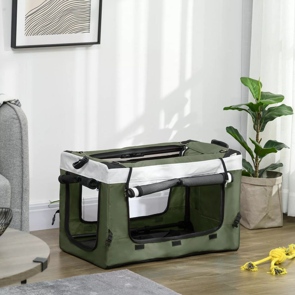 Vežimėlis augintiniams, sulankstomas, su išimamu krepšiu, iki 15 kg, tamsiai žalias
