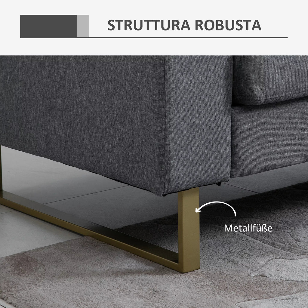 3 vietų sofa Trijų vietų audinio sofa su pagalvėlėmis, porankiais, lino išvaizda, miegamajam, 200 x 82 x 78 cm, tamsiai pilka