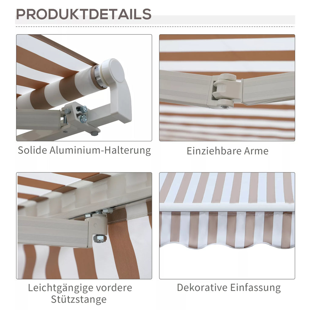 Markizė su rankine, lankstinė markizė, apsauga nuo saulės, montuojama prie sienos, balkonas, aliuminis kalnas 3 x 2,5 m