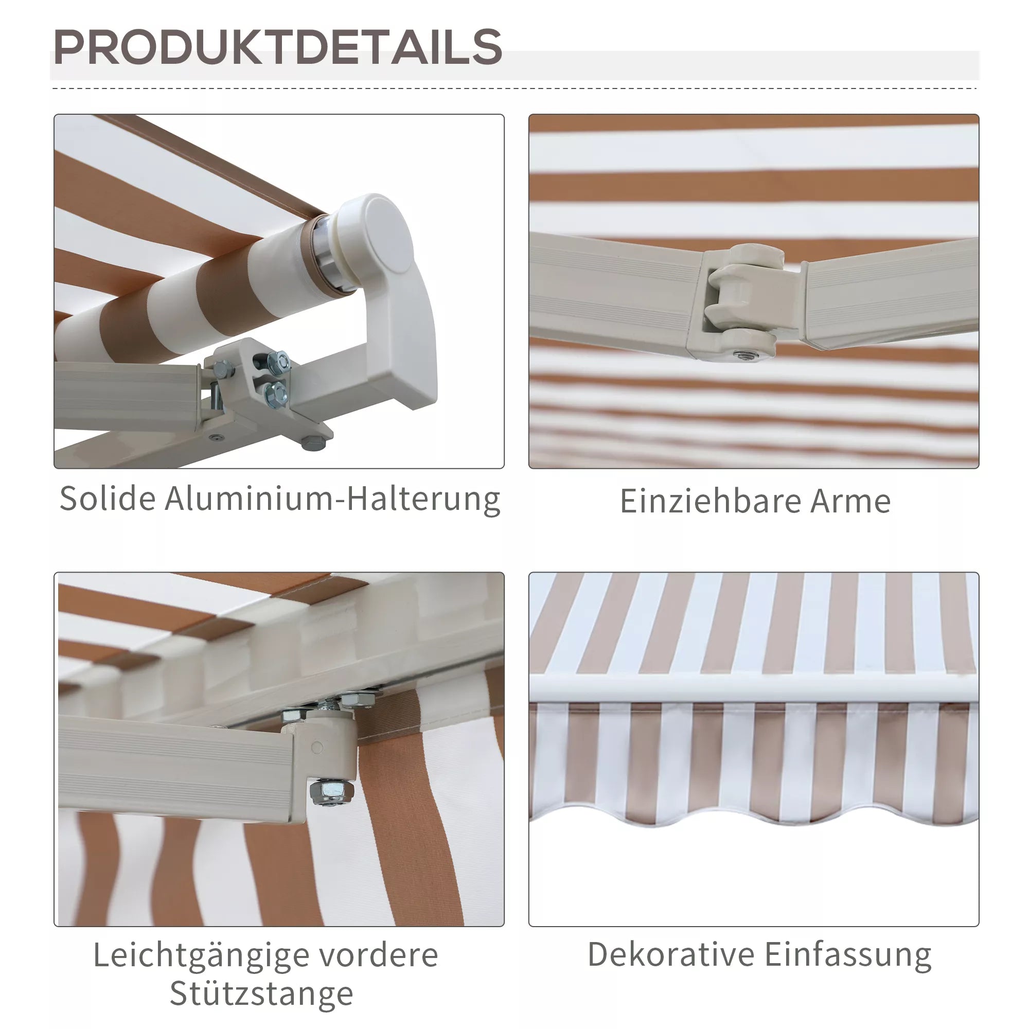 Markizė su rankine, lankstinė markizė, apsauga nuo saulės, montuojama prie sienos, balkonas, aliuminis kalnas 3 x 2,5 m