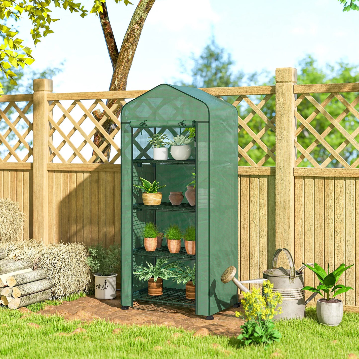 Foliuotas šiltnamis, šiltnamis, mini šiltnamis, augalų namelis, daigykla, 4 lentynos, 69 x 50 x 165 cm, žalias