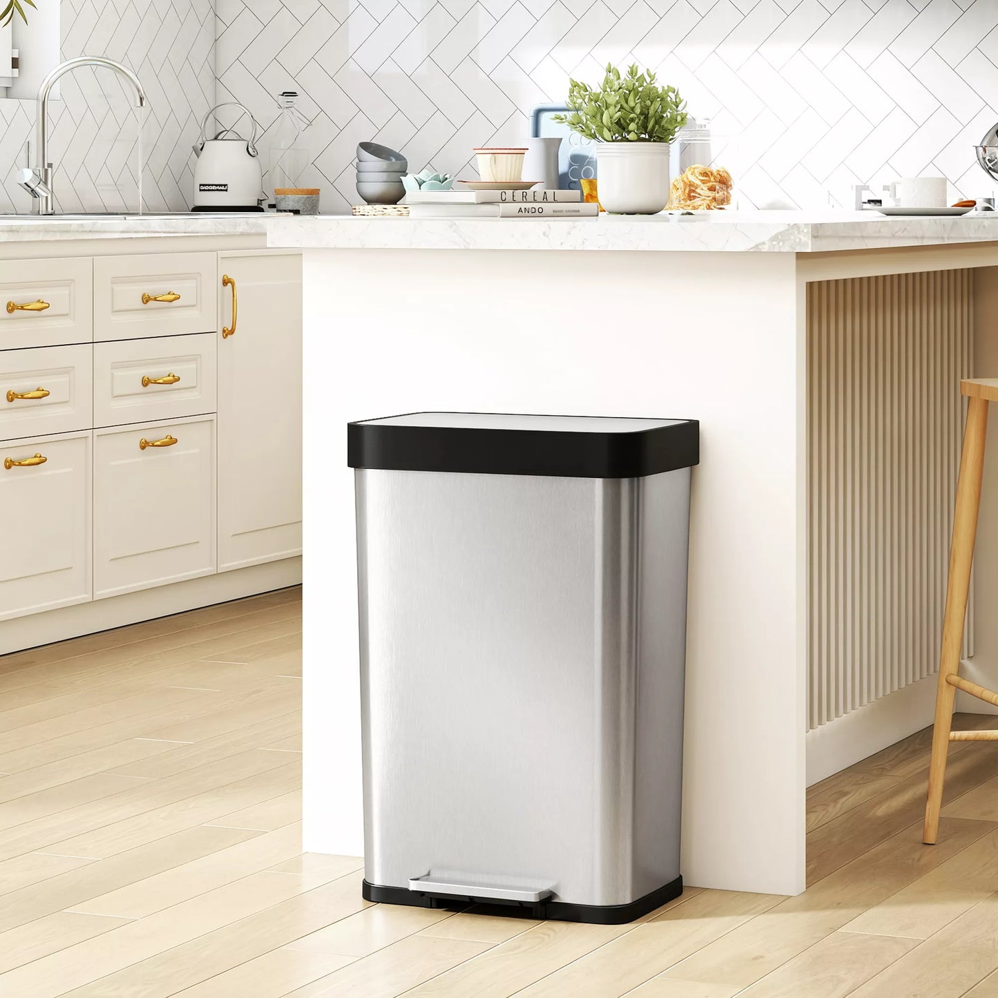 60 l šiukšliadėžė su pėdos pedalu, nerūdijančio plieno šiukšliadėžė su švelniai uždaromu dangčiu, sidabrinės spalvos