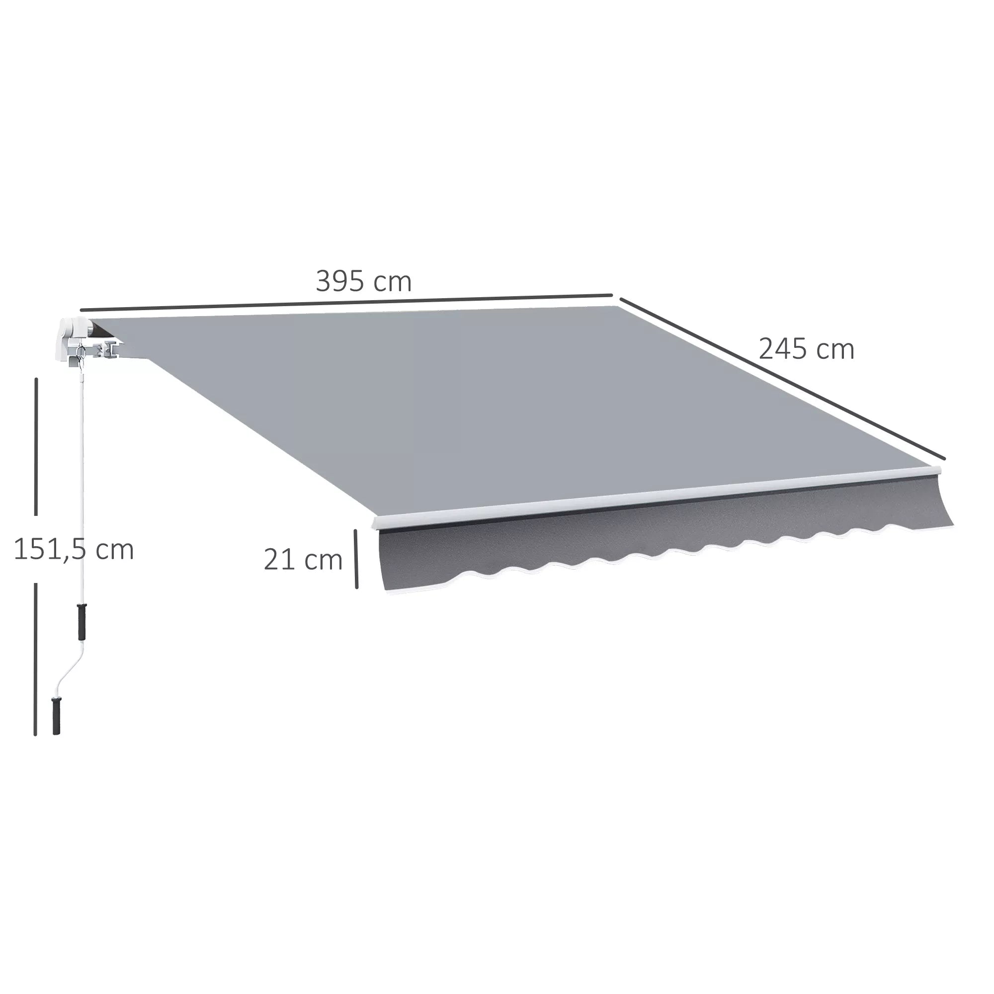 Markizė, 3,95 x 2,45 m, apsauga nuo saulės, įtraukiama, su rankine, metalinis rėmas, poliesteris, pilka/balta