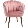 Fotelis Svetainė Fotelis kriauklės formos Poilsio fotelis su medinėmis kojomis, minkštas fotelis Skaitymo fotelis su aksomo apmušalu, minkštas kėdė miegamajam Rožinis