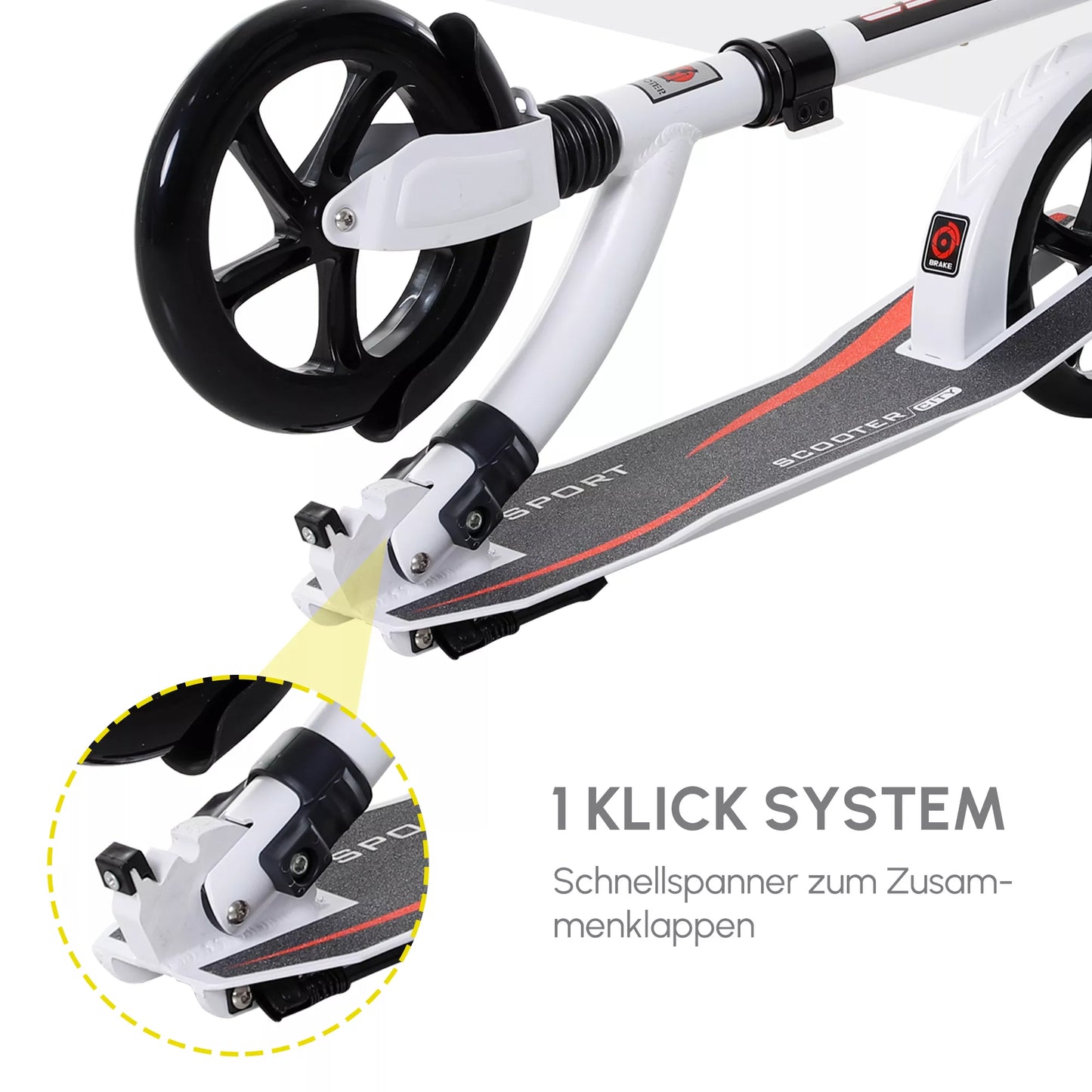 Paspirtukas, paspirtukas su amortizacija, sulankstomas ir reguliuojamo aukščio, nuo 14 metų, aliuminis, baltas, 92,5 x 37,5 x 82-97 cm