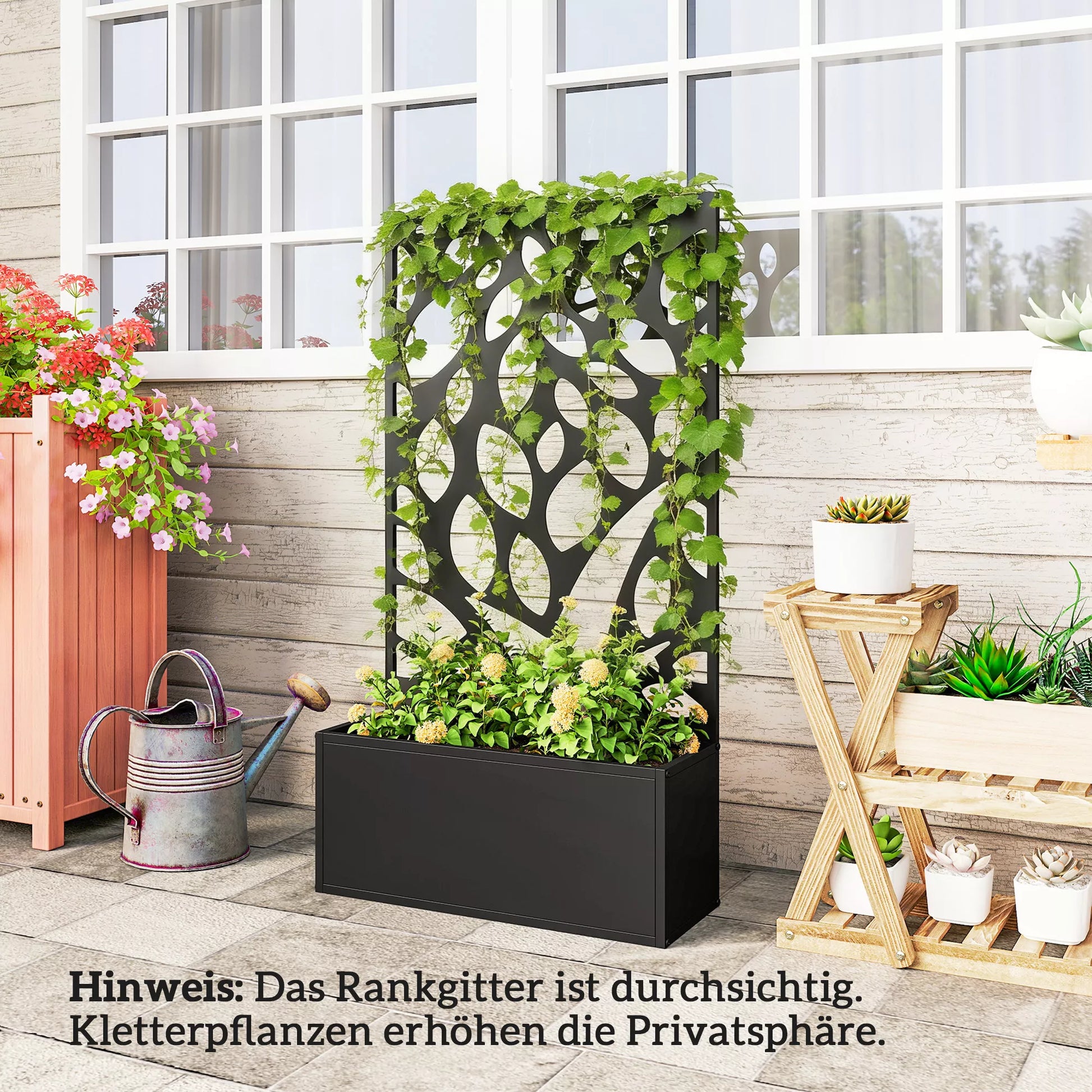 Pakelta lysvė su grotelėmis, metalinis vazonas su sienele tvirtinimui prie sienos arba pastatymui, plienas, 60x25x150 cm, antracito