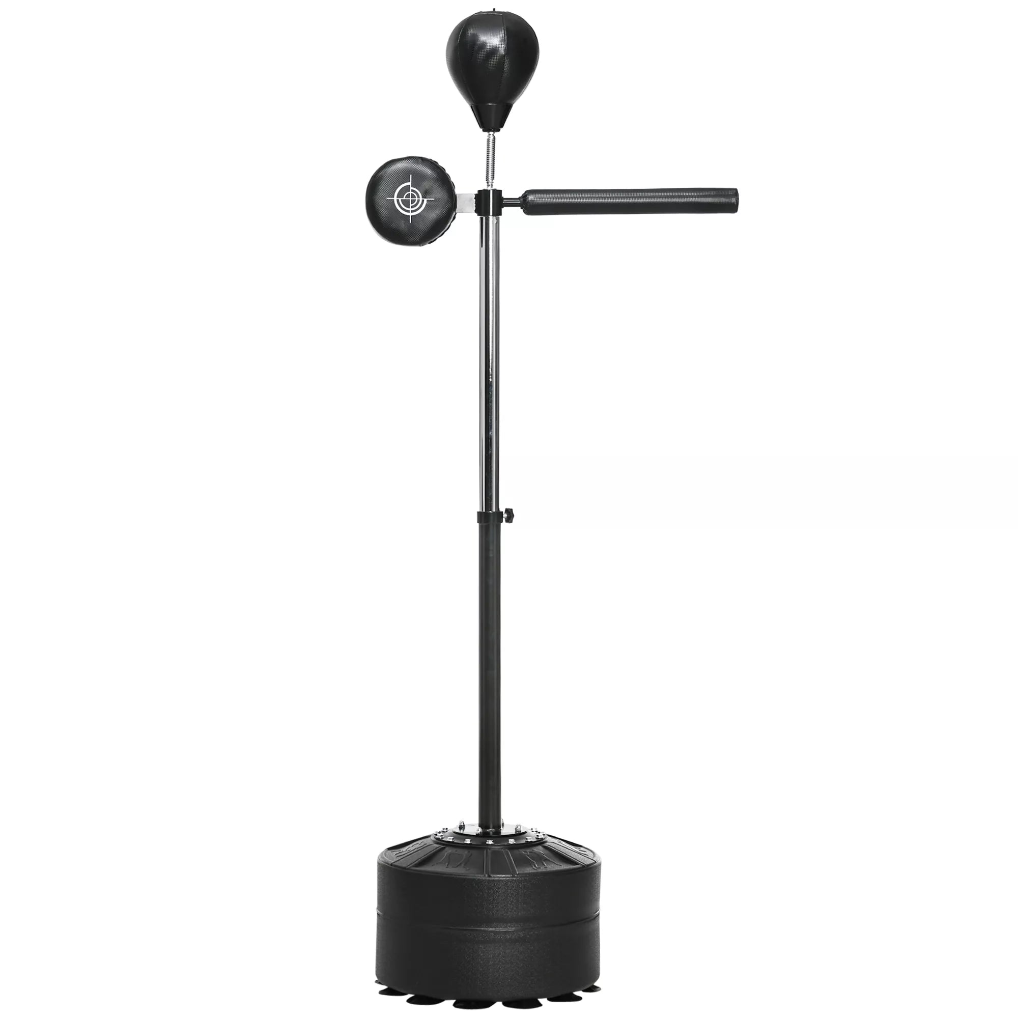 Aukščio reguliuojamas bokso kriaušė, pasukama 360°, su bokso pirštinėmis, juoda, 80,5 x 48 x 163–205 cm