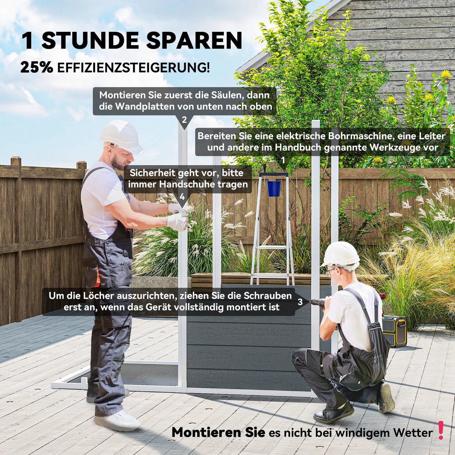 Sodo namelis su grindimis, langais, užrakinamomis durimis, iš plastiko dervos, atsparus oro sąlygoms, pilkos spalvos