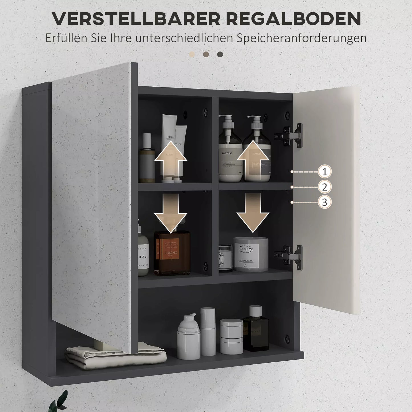 Vonios spintelė, veidrodinės durys, reguliuojamos lentynos, atlaiko iki 15 kg, balta, HOMCOM