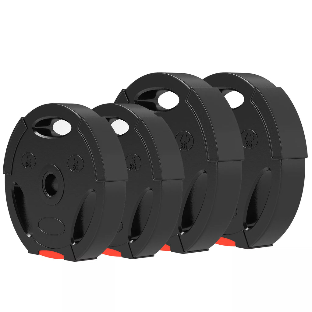 4 vnt. svorių plokščių rinkinys treniruotėms, sporto salėms, namų treniruotėms, jėgos treniruotėms, 2 x 7,5 kg ir 2 x 5 kg, juodos spalvos