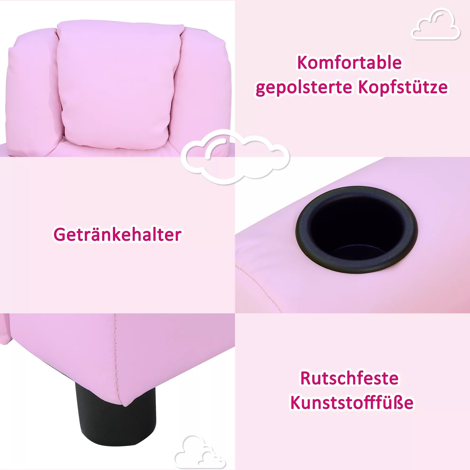 Vaikiška sofa su atlošama nugarėle 3–6 metų vaikams, rožinė