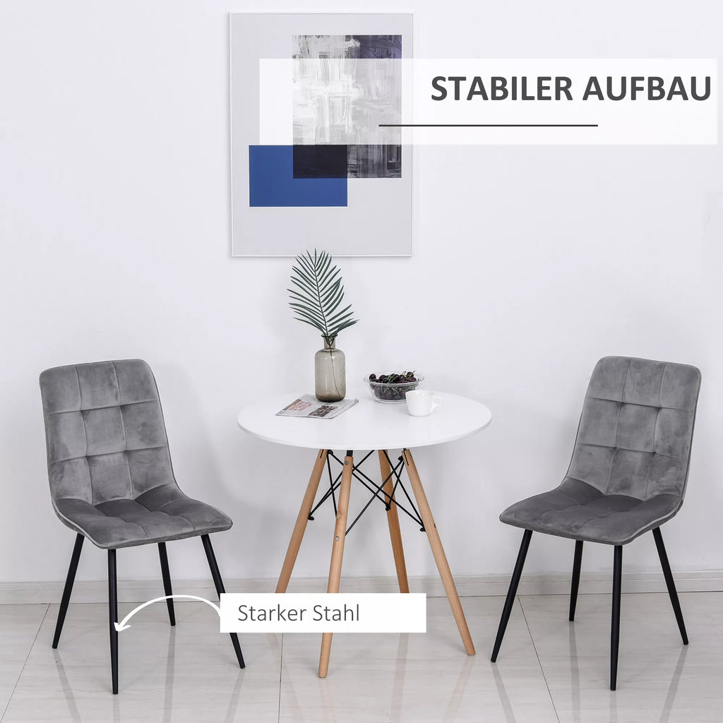 2 vnt. valgomojo kėdžių komplektas, minkšta virtuvės kėdė su aksomo išvaizda, valgomojo stalas, aksomas, metalas, pilka+juoda, 45 x 63 x 90 cm