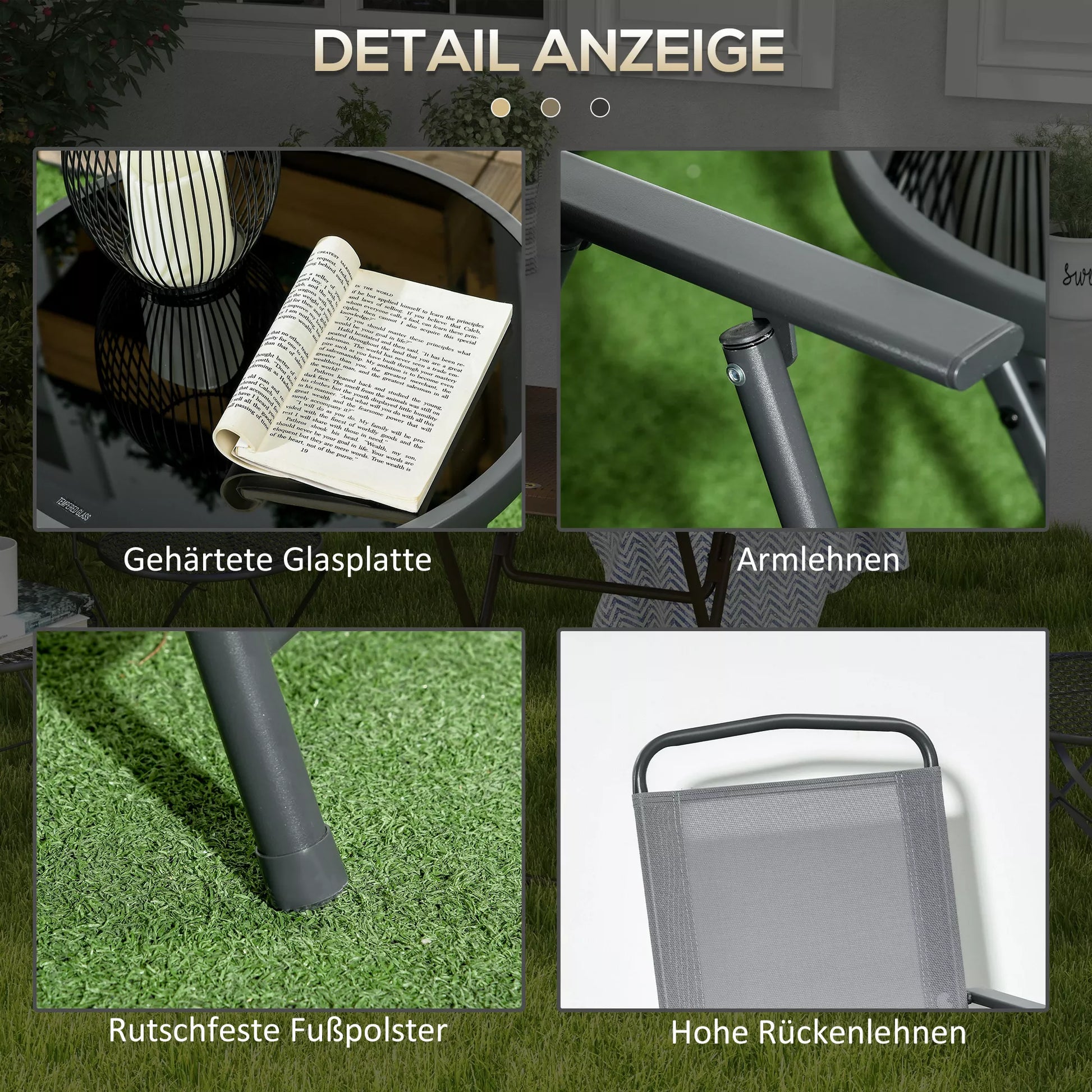 Lauko bistro baldų rinkinys Sodo bistro komplektas Sulankstomas bistro rinkinys, 53,5 cm x 64 cm x 93 cm, šviesiai pilkos spalvos