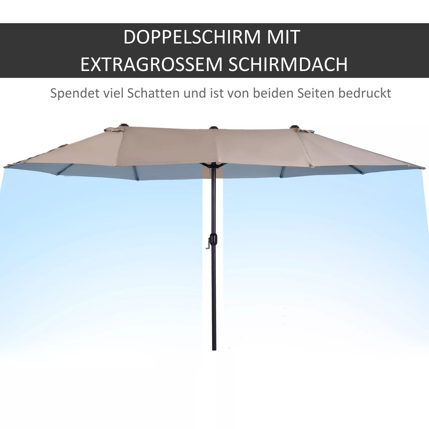 Dvigubas skėtis nuo saulės 455 x 270 cm Sodo skėtis su rankiniu keltuvu ovalus stabilus metalinis stiebas Turgavietės skėtis Dvigubas skėtis nuo saulės Terasos skėtis Apsauga nuo saulės paplūdimiui, balkonui, terasai, sodui Šviesiai kavos