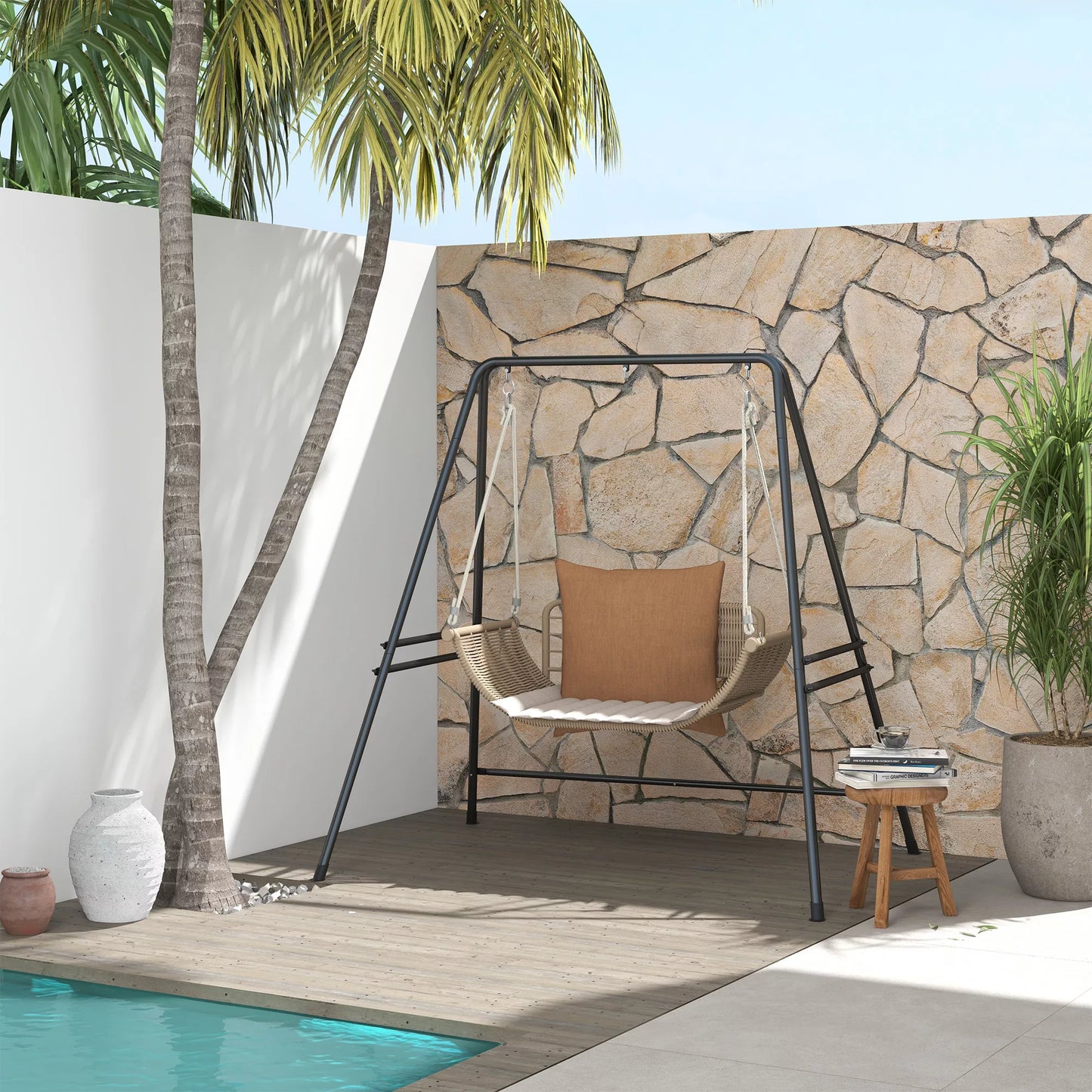 Sūpuoklės rėmas, tvirtas ir atsparus oro sąlygoms, viduje ir lauke, iki 150 kg, plienas, 178 x 143 x 180 cm, juodas