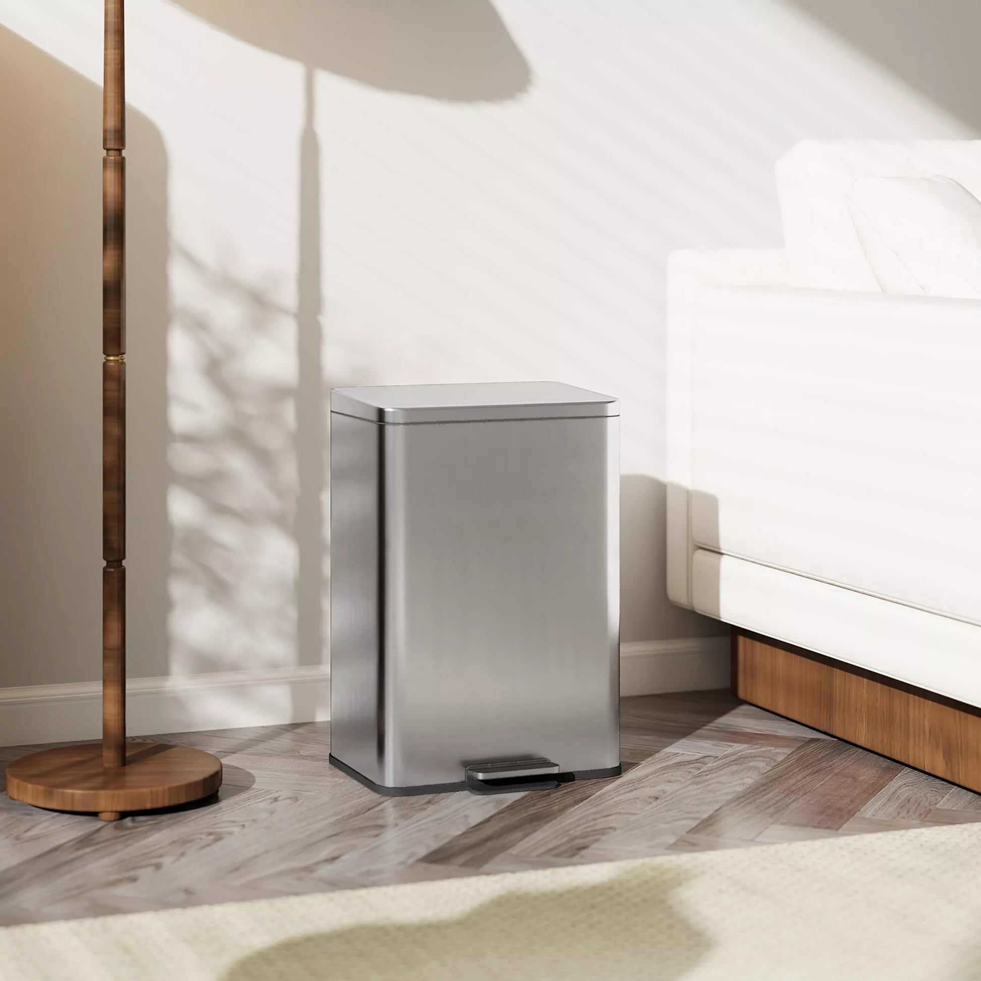 20 l šiukšliadėžė su minkštu uždarymo dangčiu, pedalu, išimamu vidiniu kibiru, sidabro spalvos, 34,2 x 30,6 x 44,2 cm