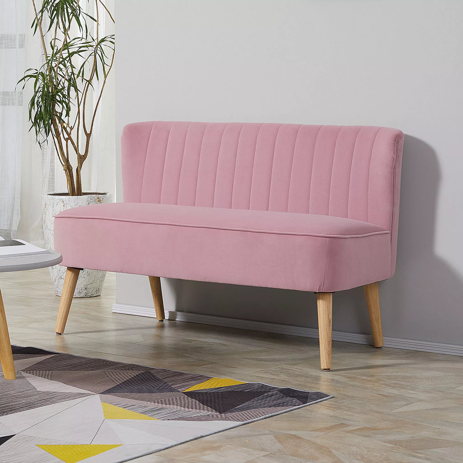 2 vietų sofa Audinio sofa Sofa Minkšta sofa Plati poilsio sofa Rožinė