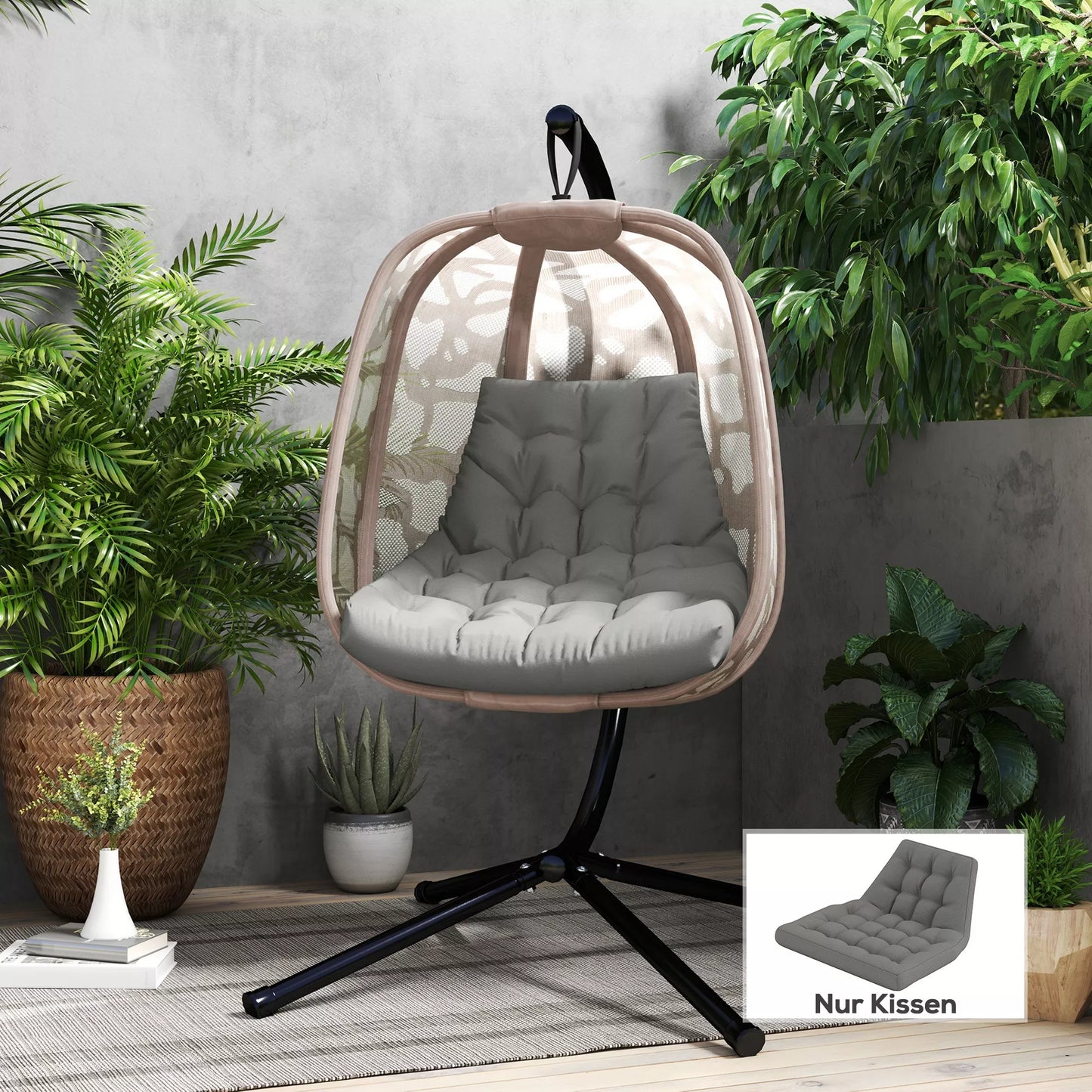 Sėdynės pagalvėlė lauko krepšiniams ir supamiems krėslams, lauko pagalvėlė, pilka