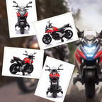 Raudono elektrinio motociklo vaizdai iš įvairių pusių