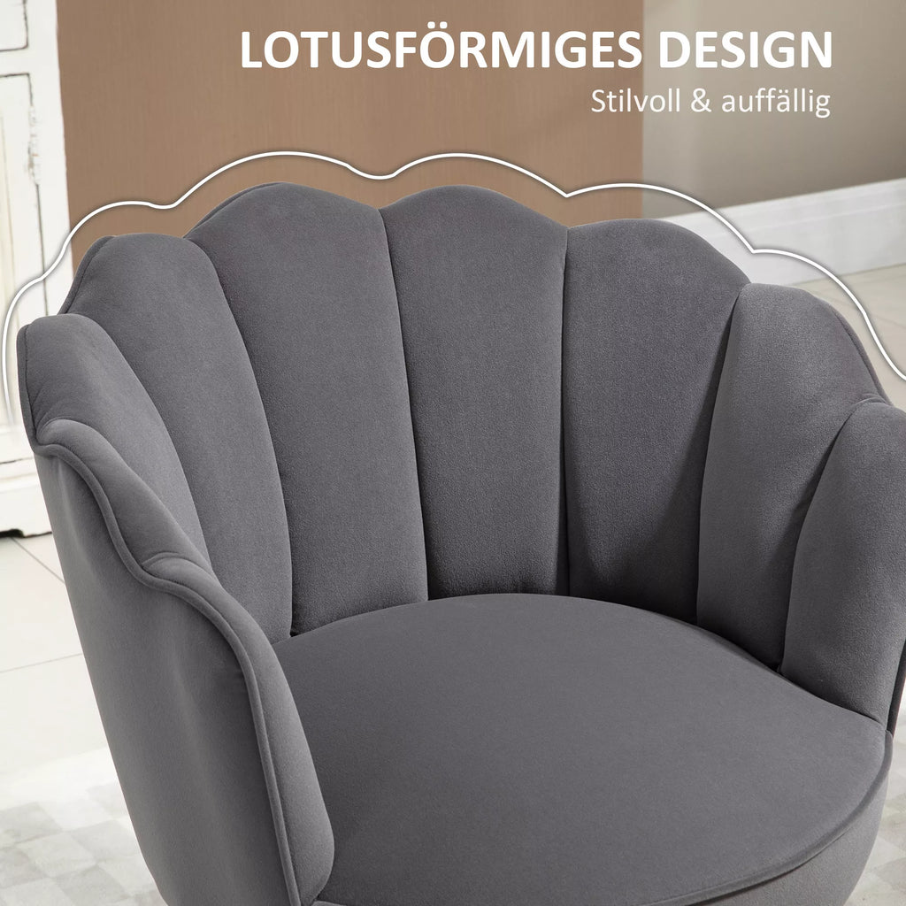 Fotelis Svetainė Fotelis su kriauklės forma Poilsio fotelis su medinėmis kojomis, minkštas fotelis Skaitymo fotelis su aksomo apmušalu, minkštas kėdė miegamajam Tamsiai pilka