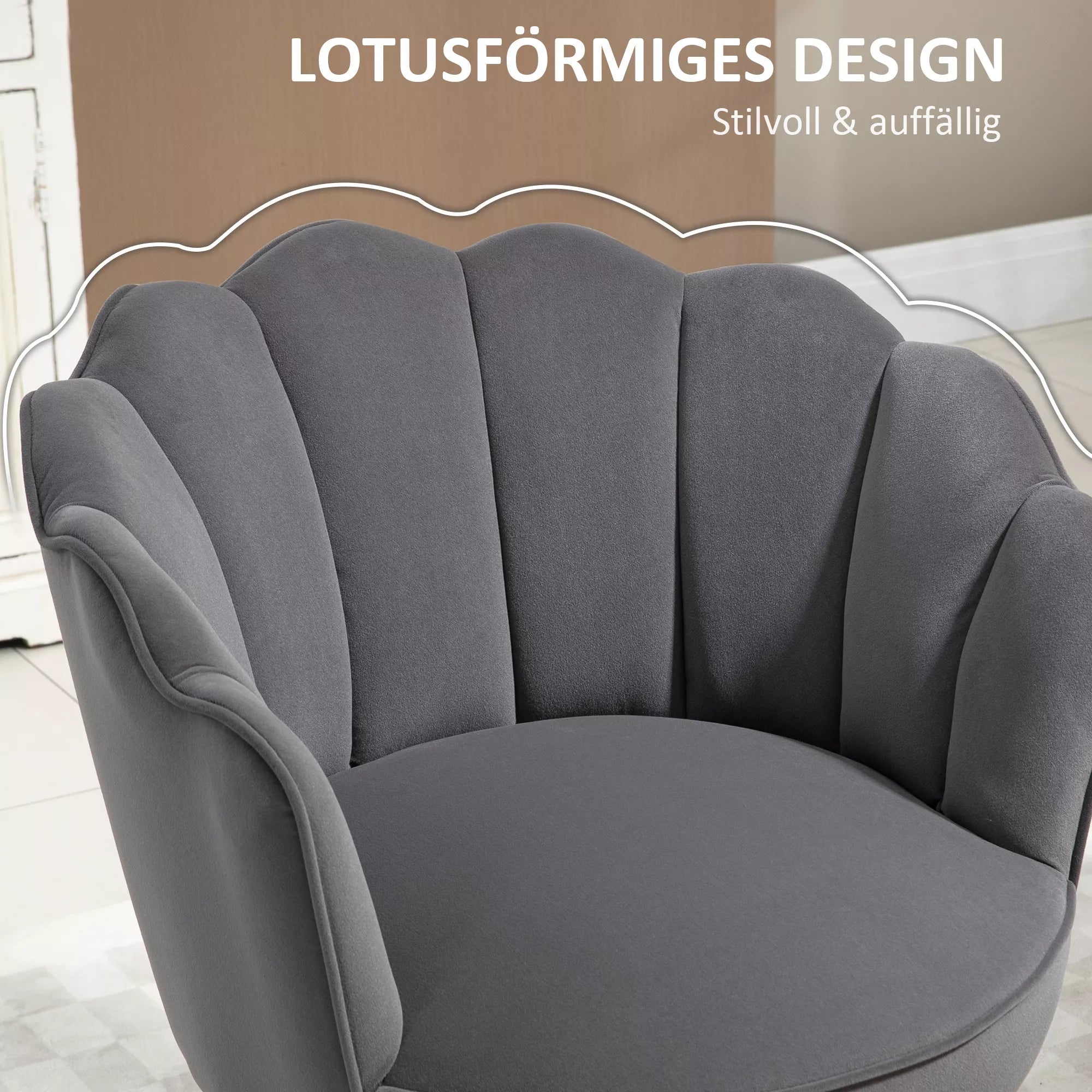 Fotelis Svetainė Fotelis su kriauklės forma Poilsio fotelis su medinėmis kojomis, minkštas fotelis Skaitymo fotelis su aksomo apmušalu, minkštas kėdė miegamajam Tamsiai pilka